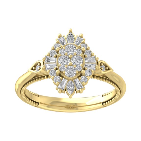 ARAIYA FINE JEWELRY 10K Yellow Gold Round Baguette and Marquise Lab Grown Diamond Halo Ring (5/8 cttw, D-F Color, VS Clarity), Size 7