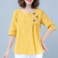 thumbnail image 2 of Vestidos Casuales Para Mujer, Blusas De Mujer De Moda Camiseta de lino y flores bordadas para mujer, de verano, de manga corta, holgada, con cuello redondo, 2 of 4