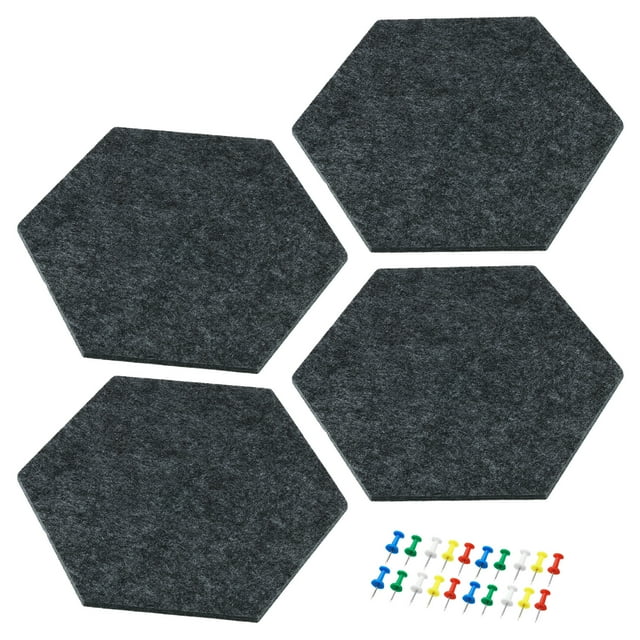 Unique Bargains Carreaux de Tableau d'Affichage en Feutre Autocollants Hexagonaux, Gris Foncé 4 Pack