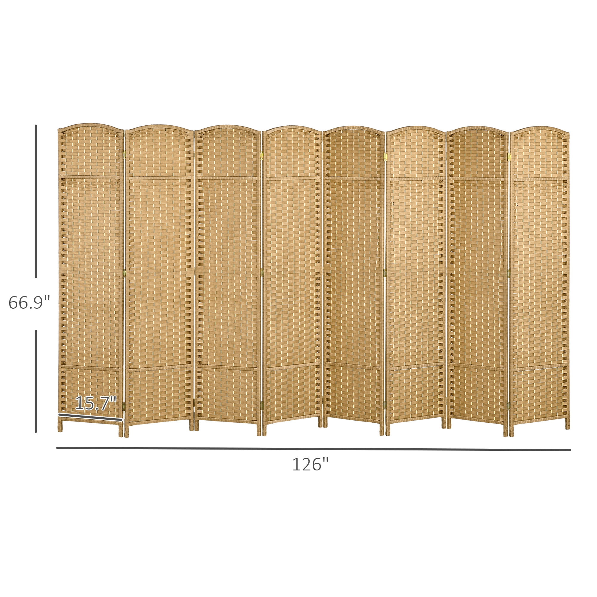 HOMCOM 8 Panel Room Divider Freestanding Folding Privacy Screen Nature Wood