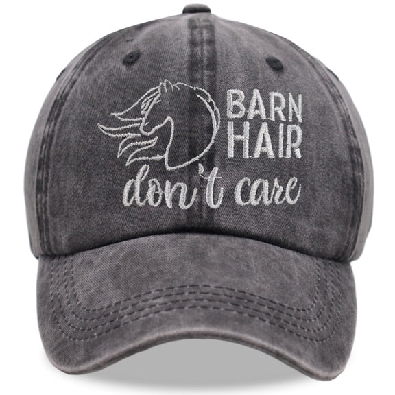 Barn Hair Don't Care Hat, Embroidered Adjustable Wash Cotton Baseball Cap, Horse Lovers Gifts for Women Men