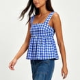 thumbnail image 6 of hoksml Women's Checkered Print Square Neck Tank Top, Back Tie Sleeveless Babydoll Blouse, 6 of 8