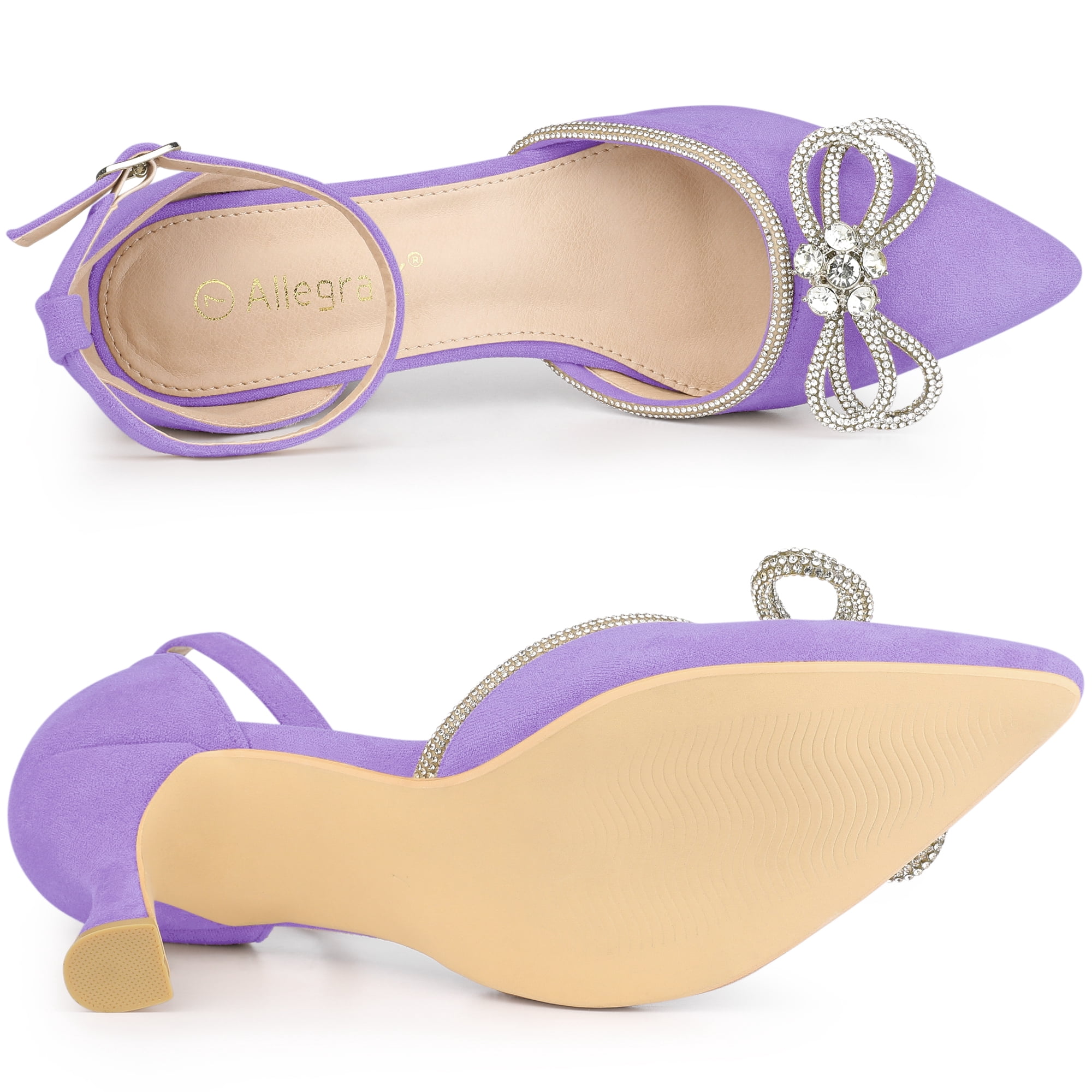 DARING DIVA Women's Rhinestones Bow Ankle Strap Stiletto Heel Sandals Purple 8.5
