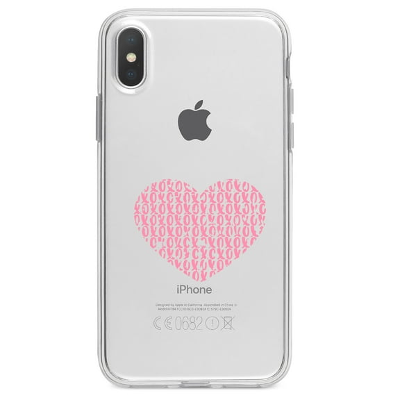 DistinctInk Clear Shockproof Hybrid Case for iPhone XS Max (6.5" Screen) - TPU Bumper Acrylic Back Tempered Glass Screen Protector - XOXO Heart Pink