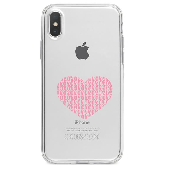 DistinctInk Clear Shockproof Hybrid Case for iPhone XS Max (6.5" Screen) - TPU Bumper Acrylic Back Tempered Glass Screen Protector - XOXO Heart Pink