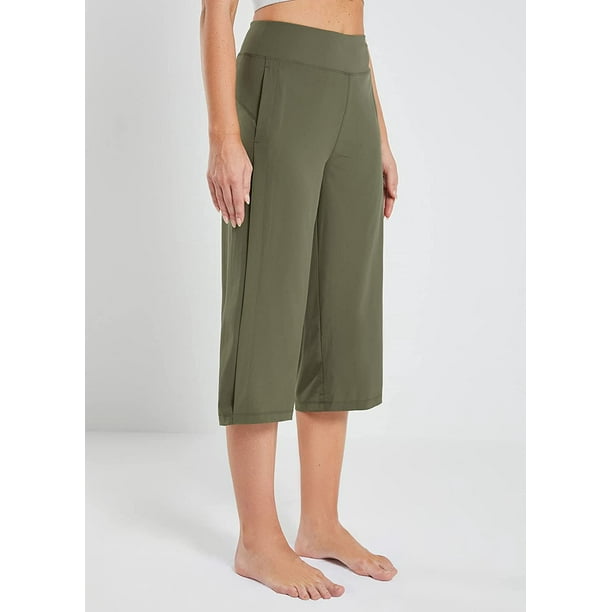 Women's Capri Pants Wide Leg Casual Summer Yoga Pants High Waisted Loose  Lounge Crop Pants with Pockets 
