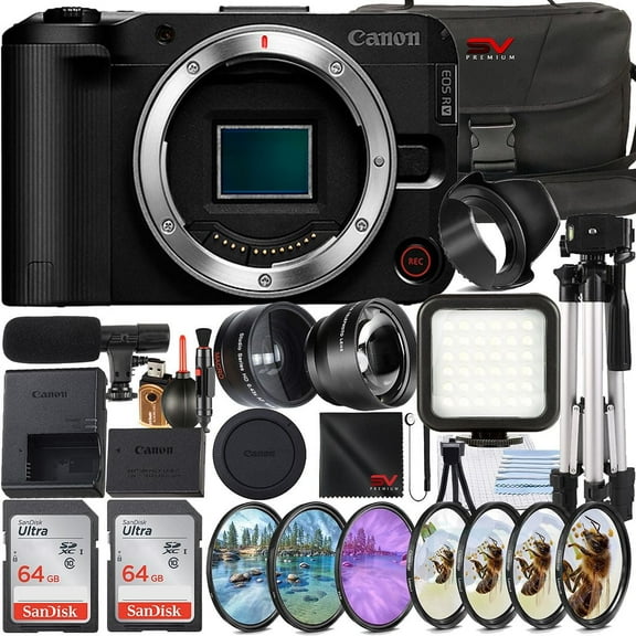 Canon EOS R50 V Mirrorless Camera (Body Only) with 2 Pack SanDisk 64GB Memory Card   Case   Tripod   SV Premium Accessory Bundle (International Version)