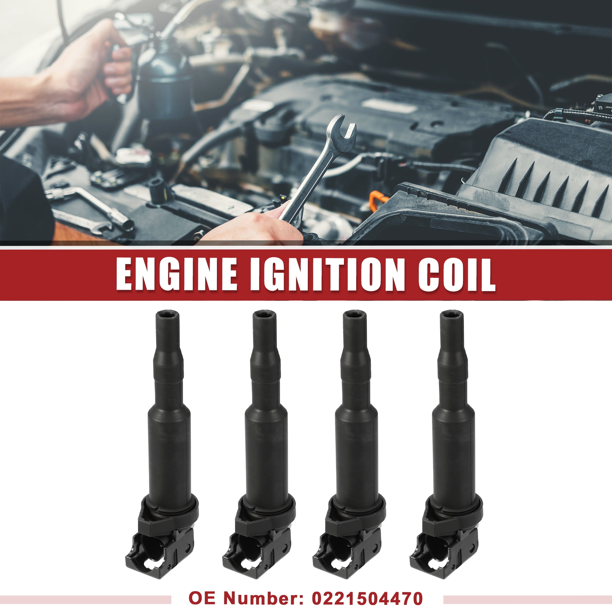 Unique Bargains 4 Pcs Automotive Ignition Coil Pack Replacement Fit for BMW 128i 2008-2013 Black