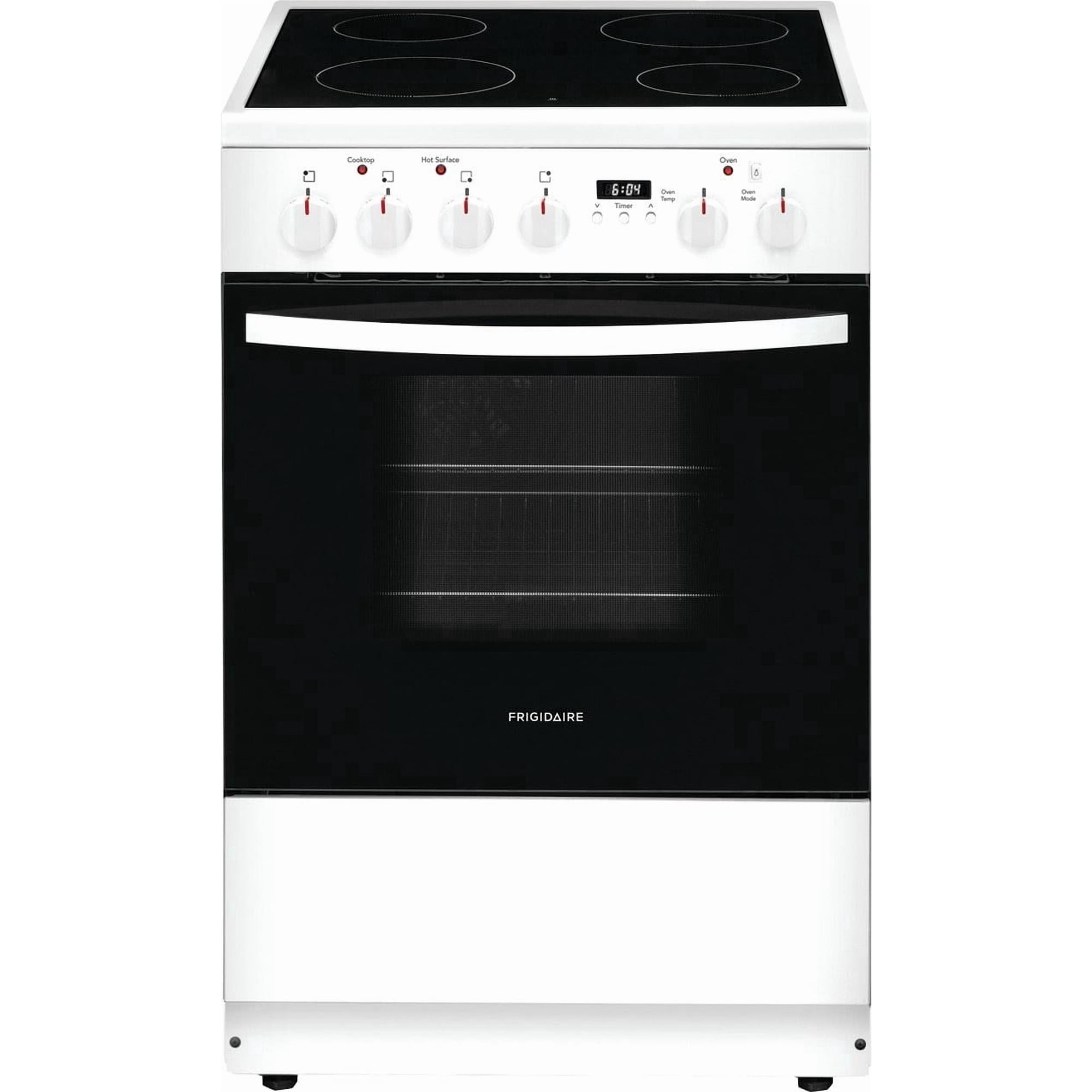Frigidaire FCFE2425AW 24'' Freestanding Electric Range with 4 Elements, Smoothtop Cooktop, Storage Drawer, Convection Oven, Viewing Window, Storage Drawer, in White