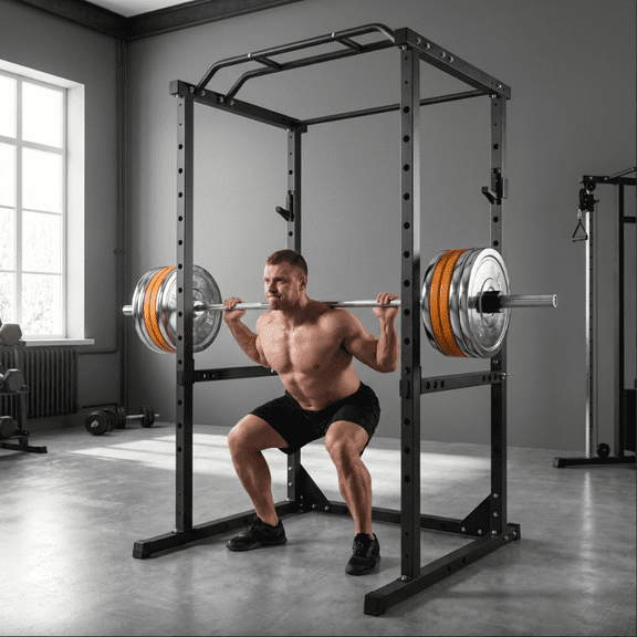 Exercise Power Cage,1200 lbs Squat Rack,14-Level Adjustable Power Rack with J-Hooks,All-in-One Workout Equipment for Home Gym