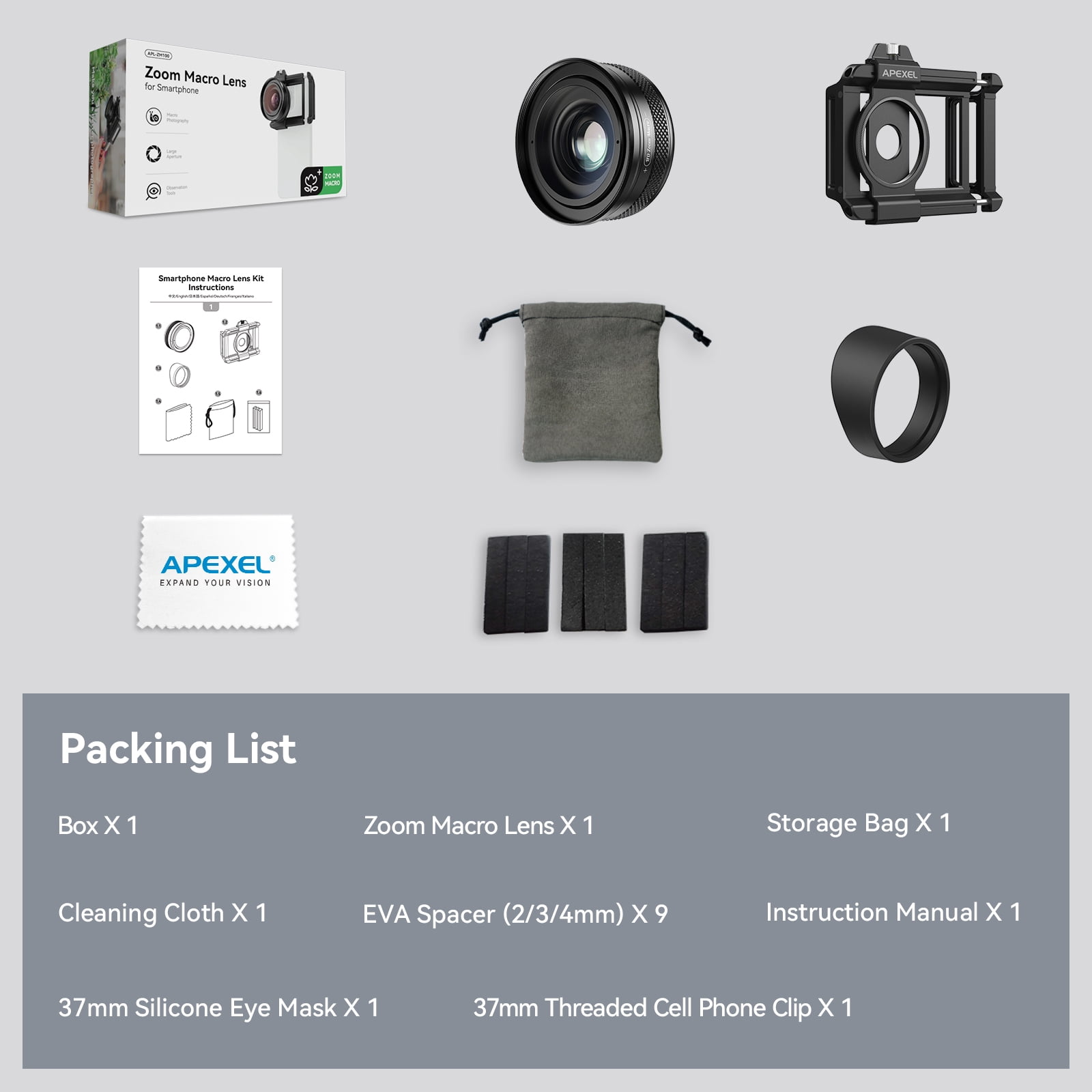 APEXEL 10-20X Macro Lens For IPhone & Android – HD Close-Up Lens With Fill Light For Photos