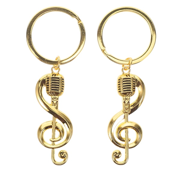 HEANUJJ 2Pcs Golden Music Note and Microphone Keychain Artistic Music Themed Decoration for Bags