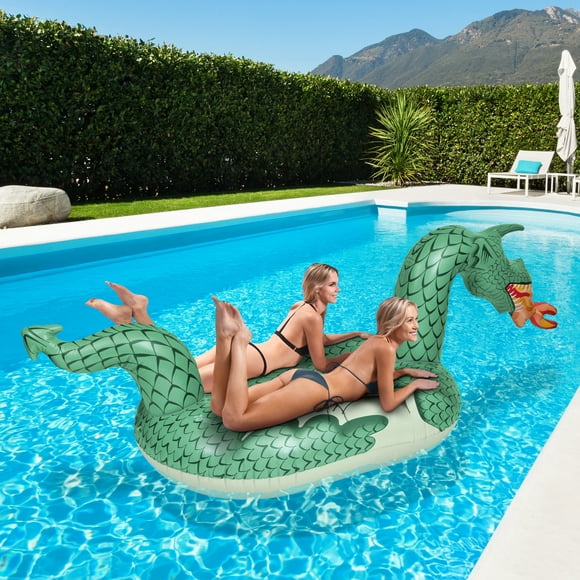 GoFloats Giant Inflatable Fire Dragon - Includes Bonus Fire Dragon Drink Float