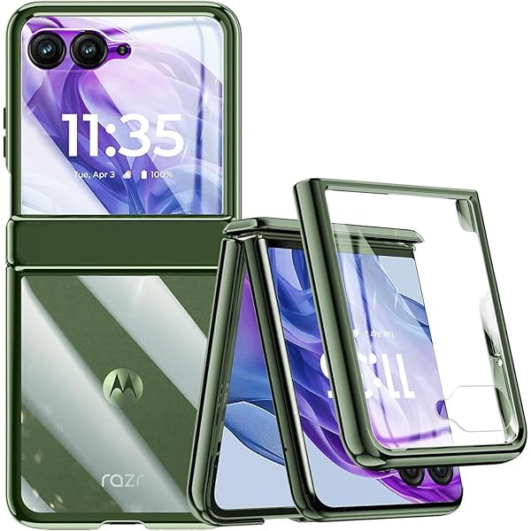 wonima11 Transparent Case for Motorola Razr 50 Ultra with Built-in Screen Protector & Hinge Protection, Luxury Crystal Clear Hard PC Plating Slim Shockproof Cover for Motorola Razr+ 2024 (Green)