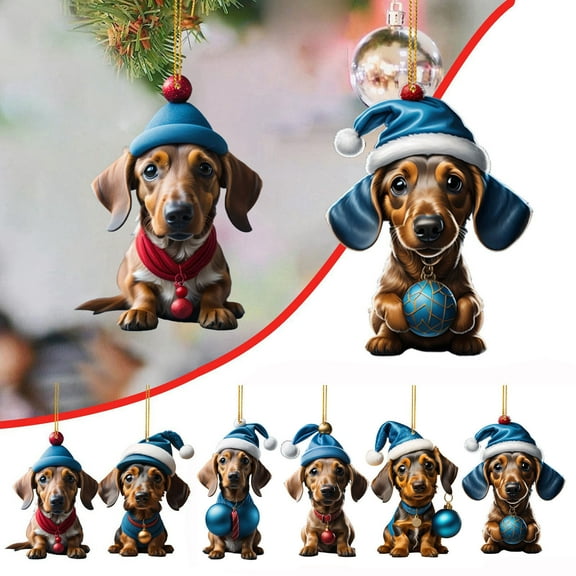 KCEHTA 6 Pcs Dachshund Christmas Ornaments, Dachshund Ornaments for Christmas Tree, Dog Christmas Tree Ornaments, Dachshund Themed Christmas Birthday Party Decorations