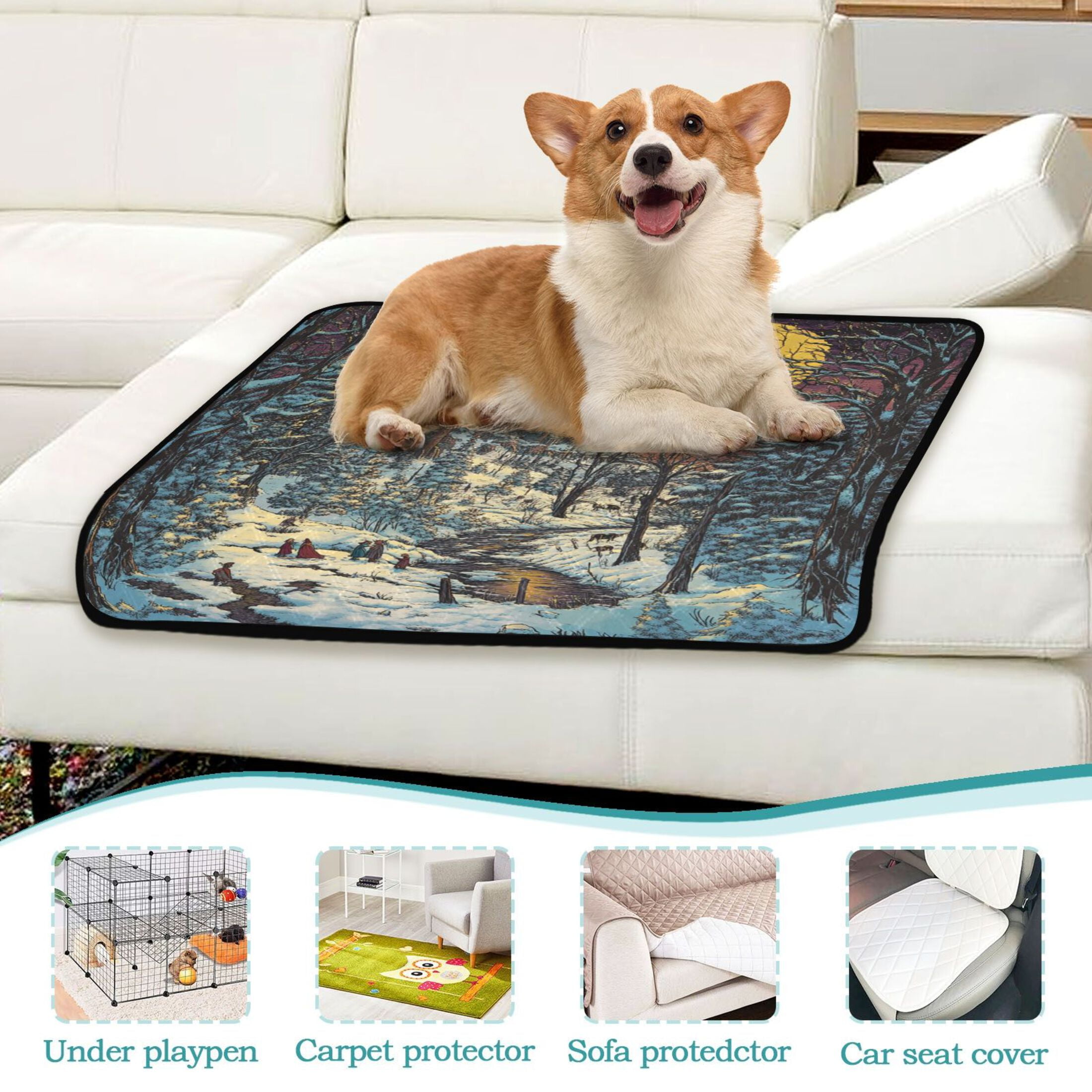 Qxltty Winter Evening Sunset Cat litter Pads Pet Set of 3 Diaper Mats Center Anti-leakage Layer Absorbent Soft and Comfortable