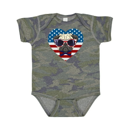 

Inktastic Pug Dog Patriotic US Flag Heart Gift Baby Boy or Baby Girl Bodysuit