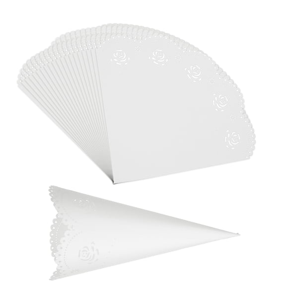 Uxcell Wedding Confetti Cones, 50 Pcs Paper Tapers Hollow Print Cone Bouquet for Party Rose Gift White