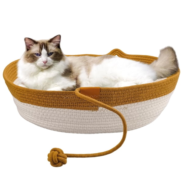 Cama para Mascotas Yaruiguang de Cuerda de Algodón Ovalada para Gatos y Perros Marrón M