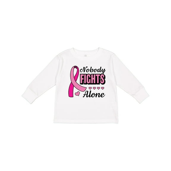 Inktastic Breast Cancer Awareness Nobody Fights Alone Pink Ribbon Boys or Girls Long Sleeve Toddler T-Shirt