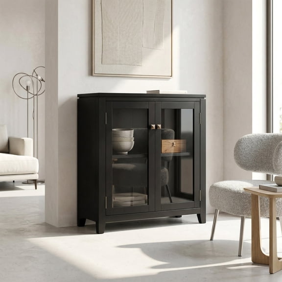Simpli Home Cosmopolitan 30 inch Wide Solid Wood Contemporary Low Storage Cabinet in Black
