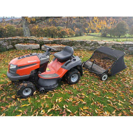 Canvas Print Lawn Mower Picks Up Leaves Tractor Stretched Canvas 10 x (Best Way To Pick Up Leaves)