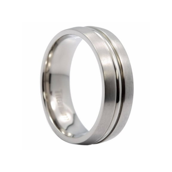 Metals Jewelry Men's / Women's 7mm Center Groove With Satin Finish Titanium Wedding Ring Size 10