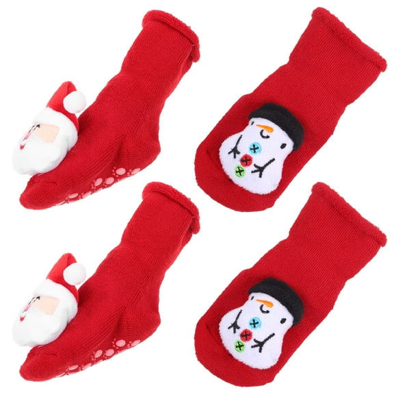 ifundom 2 Pairs Baby Cotton Socks Non-Skid Grippers Soft Comfortable Toddler Socks for Christmas Red