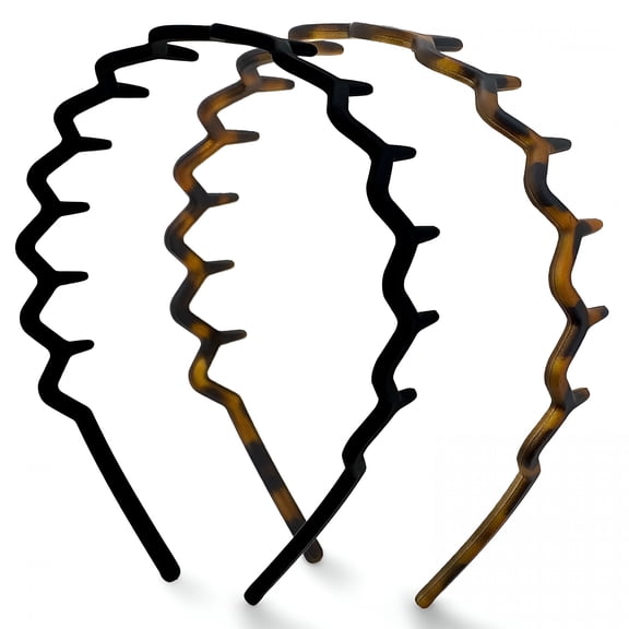 TUWAFE Zig Zag Headbands for Women Non Slip – Fashion Accessories for Slicked Back Styles - Comfortable Comb Headband with Teeth | Gifts for Women - Tortoise & Black Headband - 2 pcs