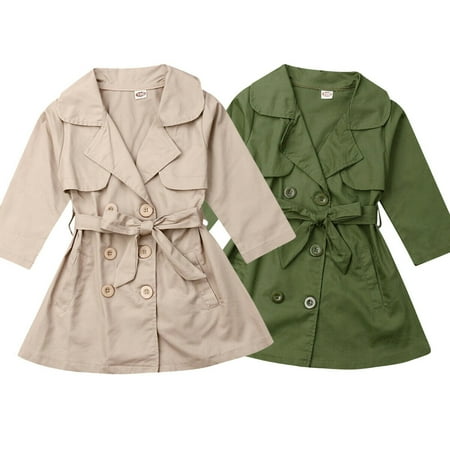 

New Girls Long Trench Coat Double Breasted Quilted Button Up Kids Autumn Jackets