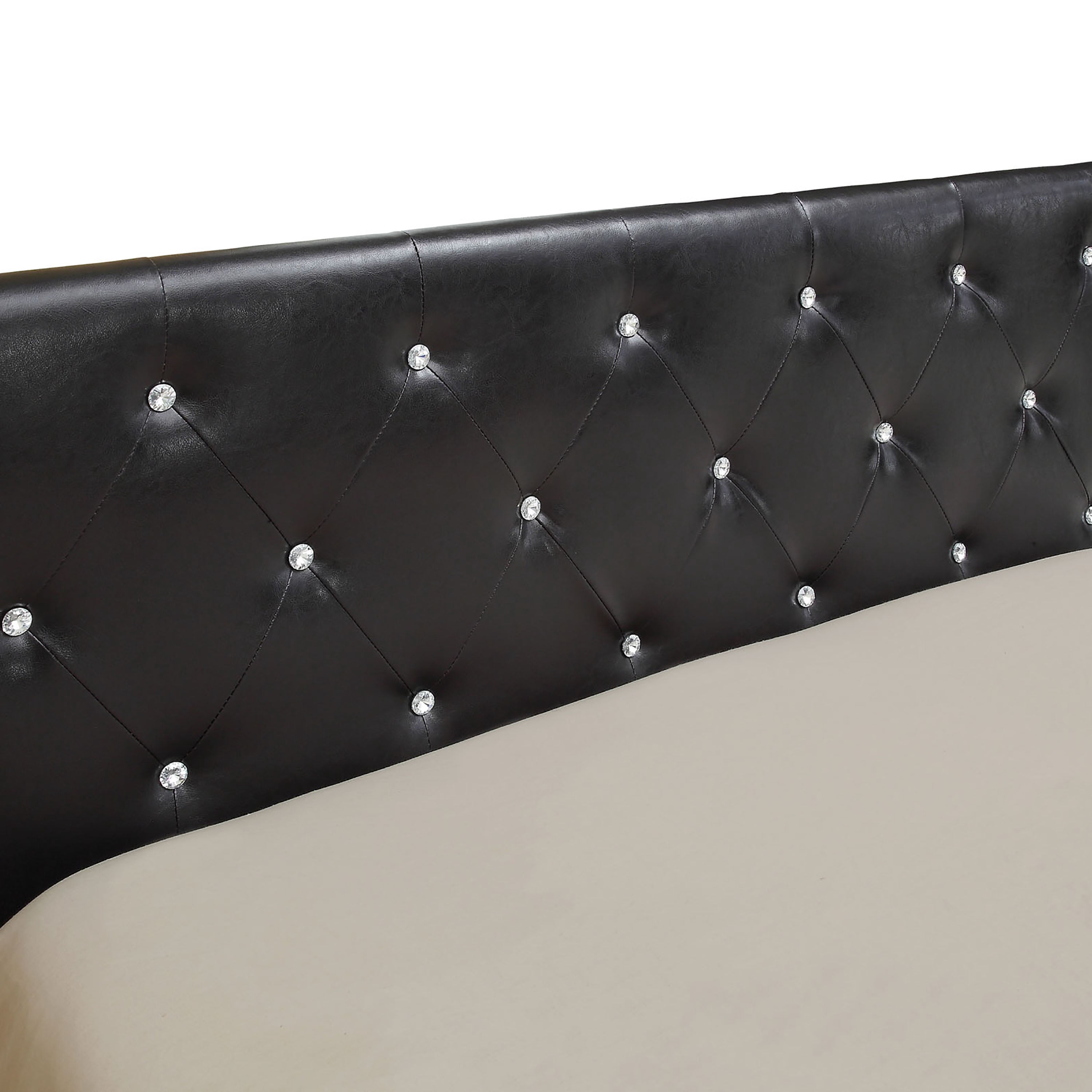 Bongard Button Tufted Faux Leather Full/Queen Headboard, Black