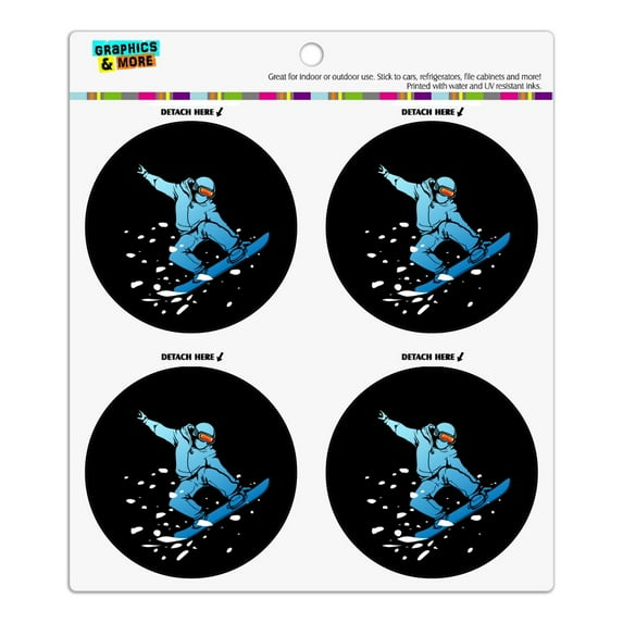 Snowboarder on Black Refrigerator Fridge Locker Vinyl Circle Magnet Set