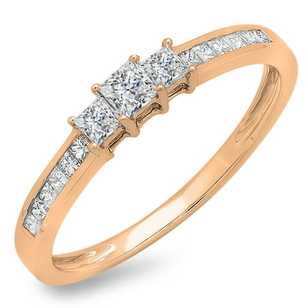 0.45 Carat (ctw) 10k Gold Princess Cut Diamond Ladies Bridal 3 Stone Engagement Ring 1/2 CT