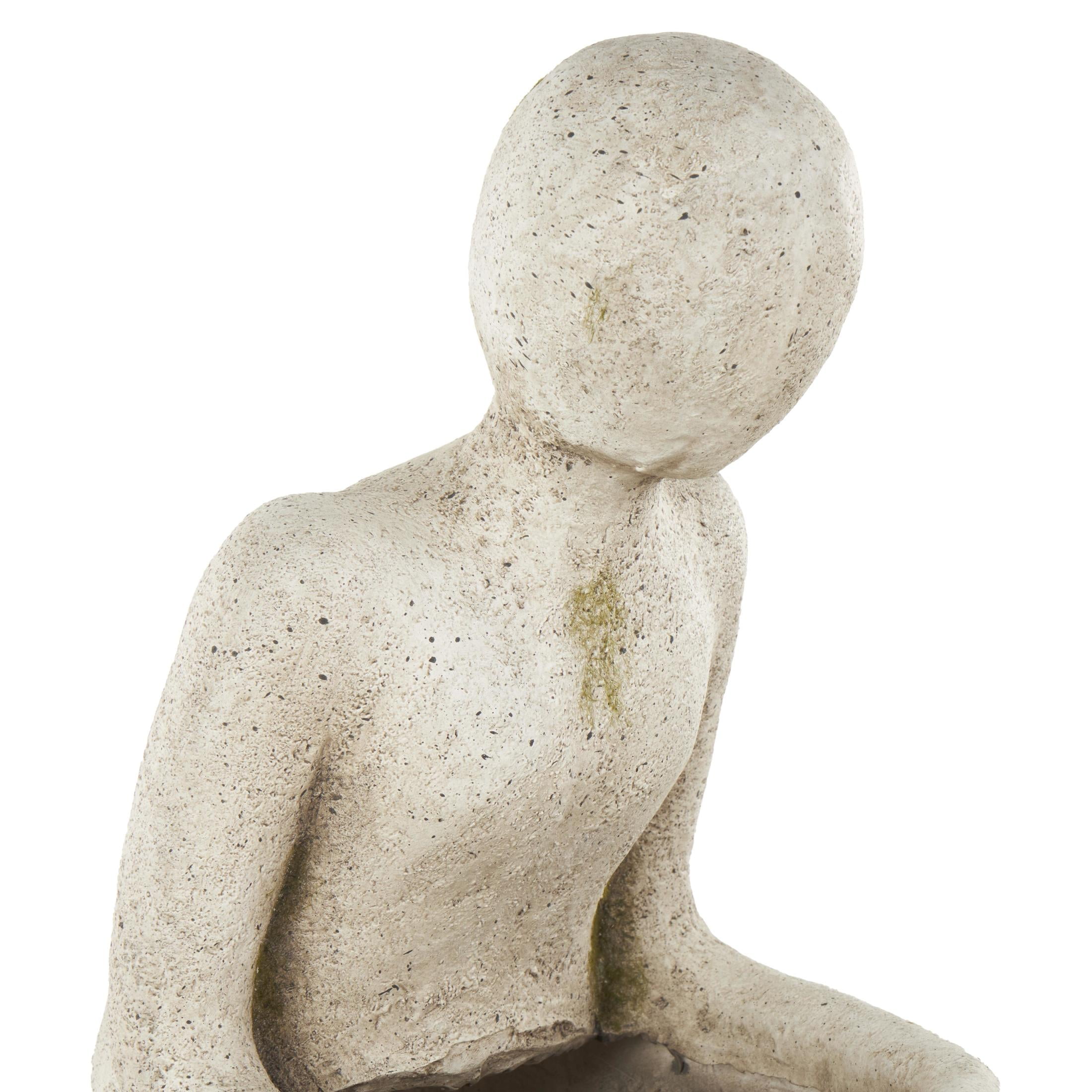 DecMode 16" x 17" Sitting Cream Polystone People Planter