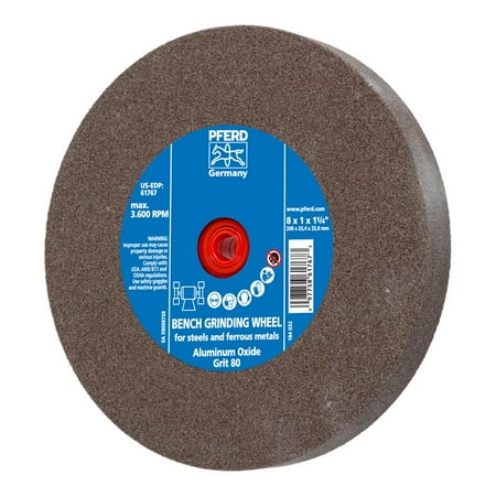 

PFERD Bench Grinding Wheel Universal Type | 8x1x1-1/4 inch vitrified Bond Regular Aluminum Oxide grit Size 80 | 61767 - for Universal use in in The Workshop Included bushings 1