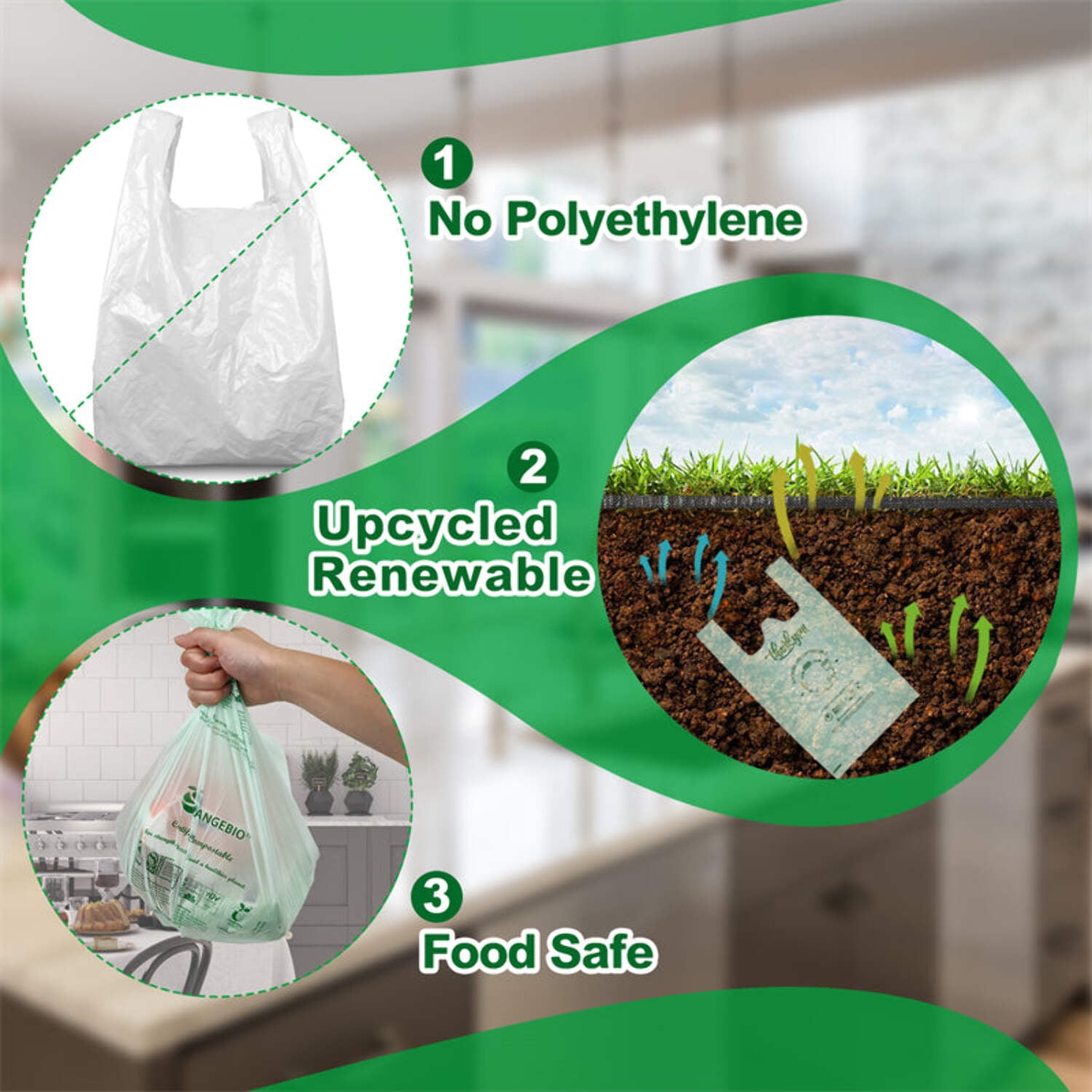 OrangeBio Medium-size Compostable Shopping Bags | 500 Count | 20 Lbs | 10" x 6" x 20"