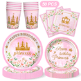 thumbnail image 4 of Morabloomy Pink Princess Birthday Paper Party Supplies Plates Cups Napkins Tableware Set, 4 of 6