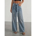 thumbnail image 4 of Women'S Rhinestone Jeans High Waisted Straight Leg Sparkly Bling Glitter Denim Pants with Belt Light Blue L, 4 of 9