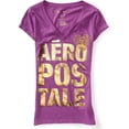 thumbnail image 1 of Aeropostale Womens Foil Jeweled Heart Camiseta gráfica con cuello en V, Púrpura, XS Aeropostale Camiseta gráfica, 1 of 1