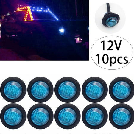 

10 Pcs Waterproof 12v 3led 3/4 Inch Round Trailer Side Marker Light Front and Rear Truck Tractor Clear Light Bulb Bullet(Blue)