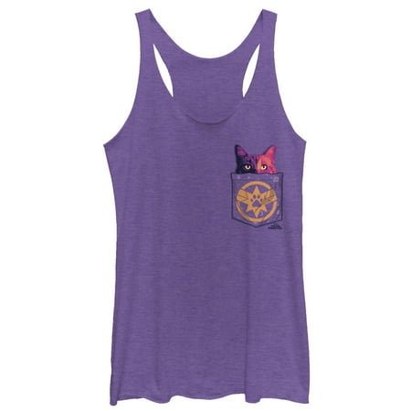 Back Pocket - Marvel Women's Captain Marvel Goose Cat Pocket Print Racerback Tank Top