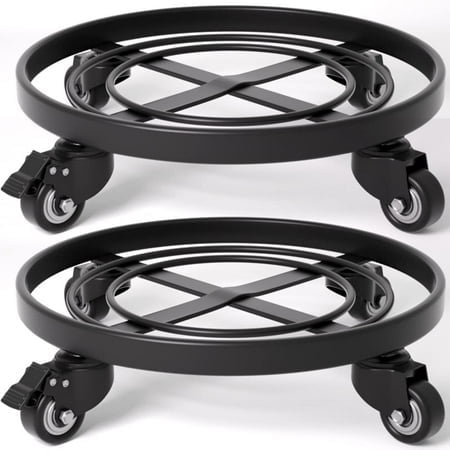 Amagabeli 2 Pack 14 Plant caddy with Wheels Heavy Duty Iron Wheeled Plant Stand Brake Round Pot Mover on Rollers Plant Dolly Holder Indoor Outdoor Planter Trolley casters Rolling coaster Metal Bg2071