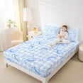 thumbnail image 4 of jejeloiu Kawaii Cartoon Bow Twin Sheet Sets,Blue Geometric Grid Bedding For Girl Kids 3 Pieces, 4 of 7