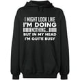 thumbnail image 2 of OXI Hoodie Sweatshirt - Look Like I'm Doing Nothing, Basic Casual Hoodie for Men's and Women Fleece Hoodie Long Sleeve - Dark Heather Small, 2 of 3