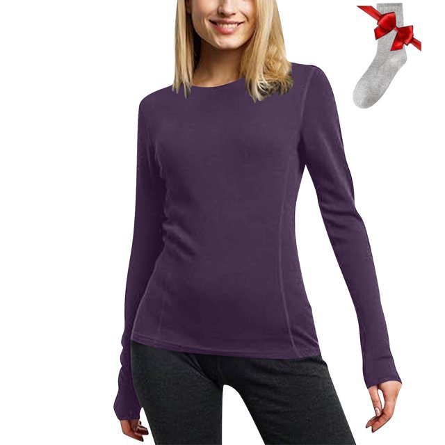 Mgmyaa Ensemble de sous-Vêtement Thermique à Manches Longues et Col Rond pour Femmes avec Chaussettes, Confortable, Extensible, Léger et Chaud