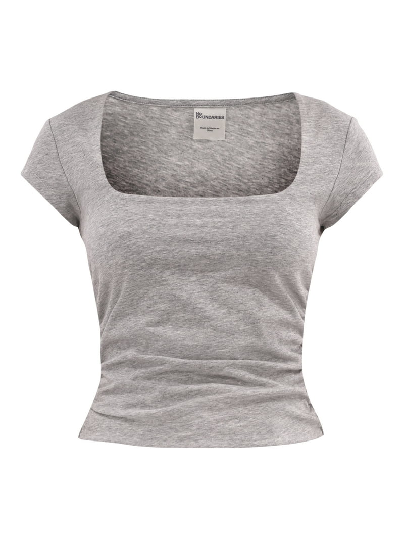 Women's Cotton Scoop Neck Crop Top – Heather Grey, Short Sleeve, Slim Fit, Stretchy, Machine Wash Cold, Size M