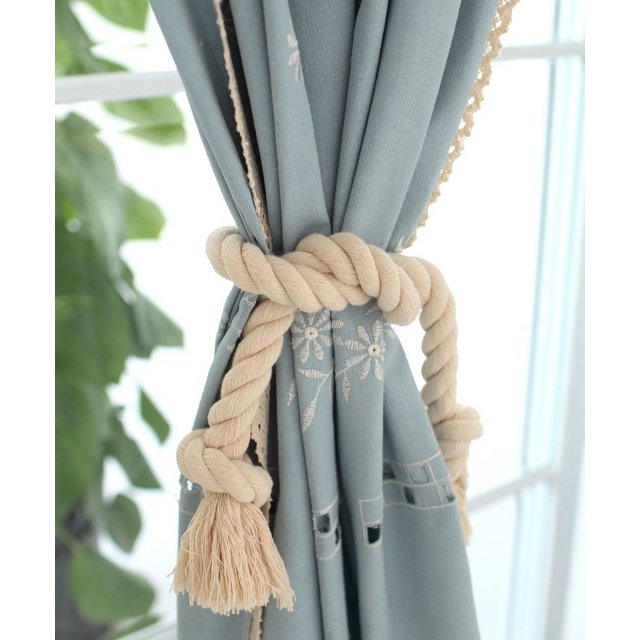 4 Piezas Alzapaños de Cortina de Algodón Natural - Cuerda de Retención de Cortina Estilo Granja de Color Crema, Retenes Decorativos para Alzapaños de Cortinas de Estilo Rural