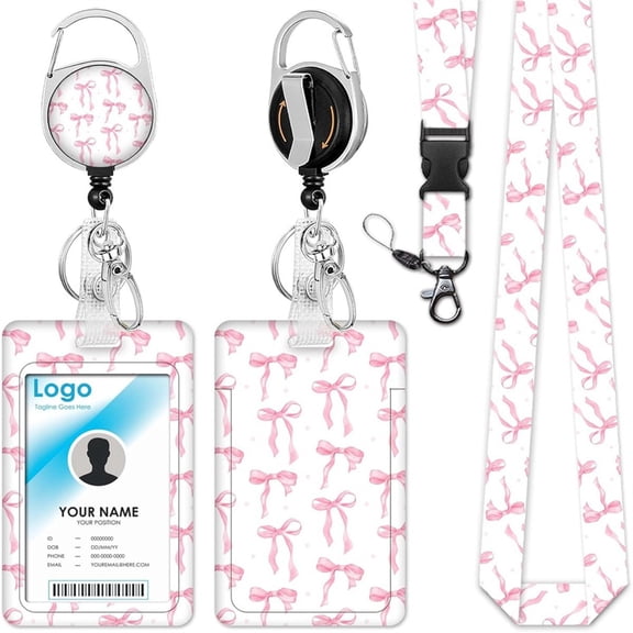 Badge Holder Retractable Clip with Lanyard,Bow Print Lanyard with ID Holder,Breakaway Lanyards for ID Badges for Women