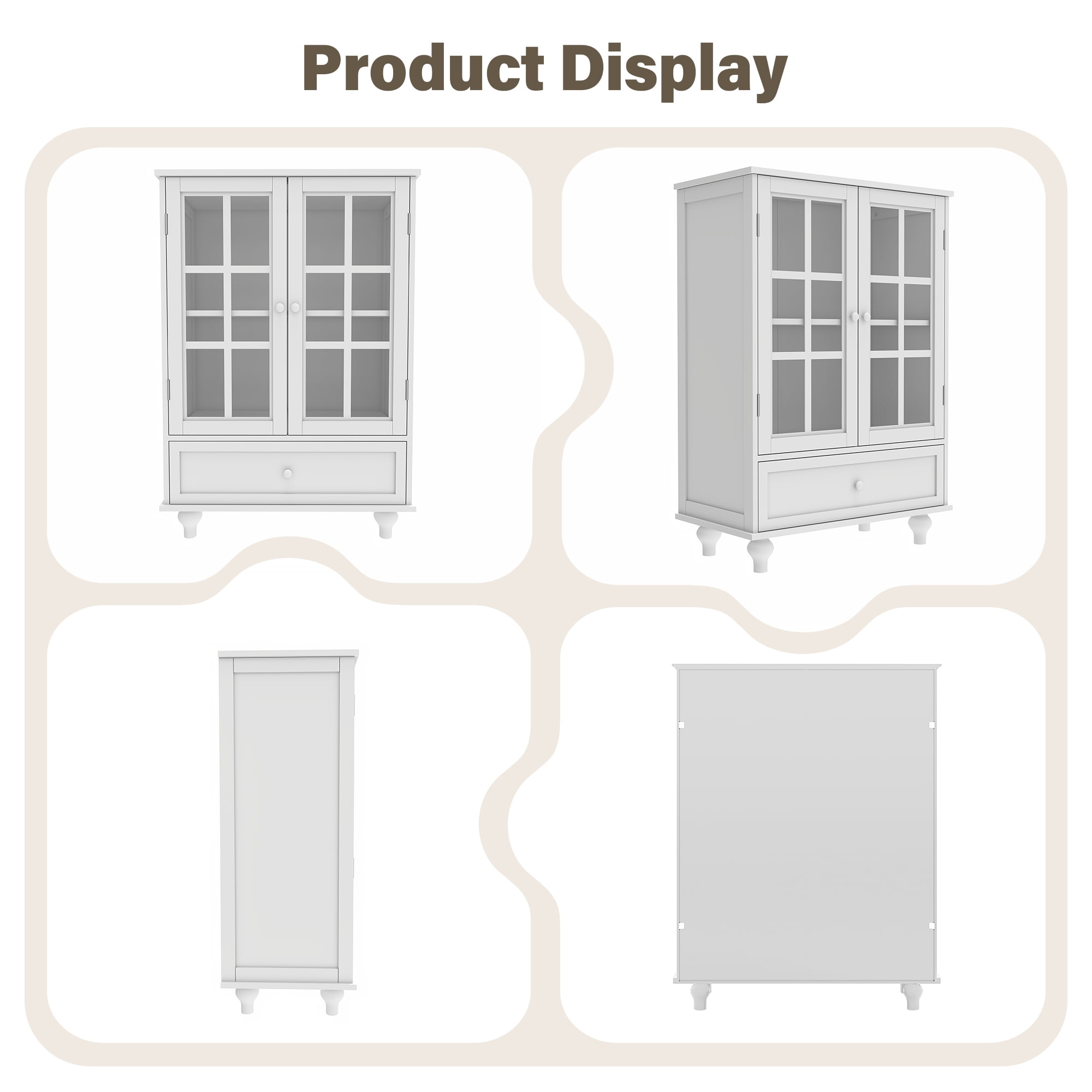 Aukfa Buffet Pantry Cabinet,2 Doors Wood Sideboard Storage Cabinet for Dining Room Hallway Entryway,White