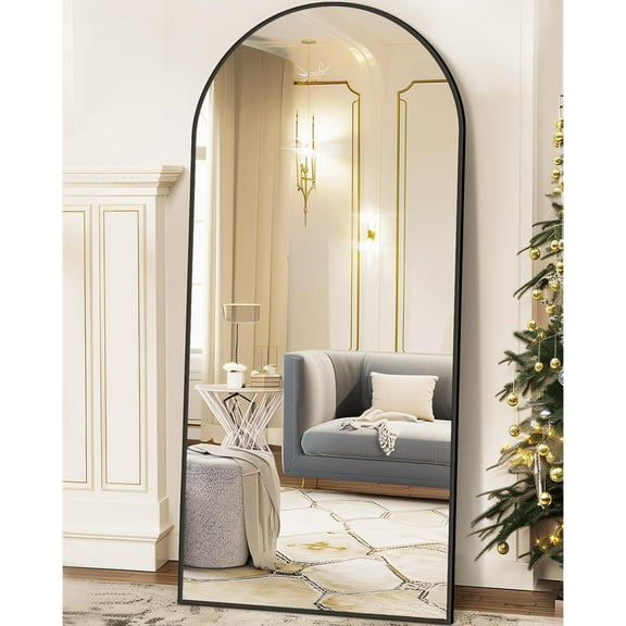 Full Length Mirror, 58"x19" Arched Floor Mirror Freestanding, Floor Standing Full Body Mirror with Stand for Bedroom, Hanging Mounted for Living Room Cloakroom, Black